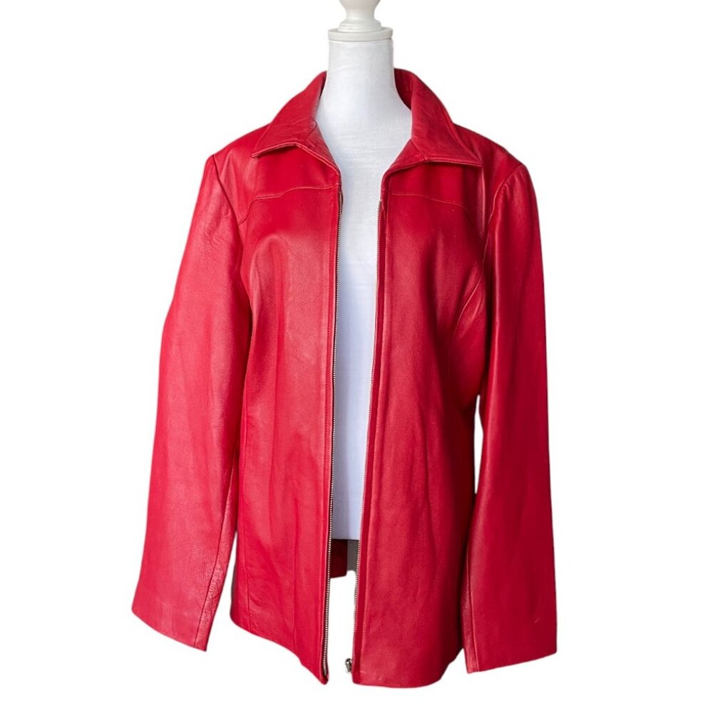 Alfani Y2K Red Lambskin Leather Zip Jacket – Size XL - Picture 2 of 12